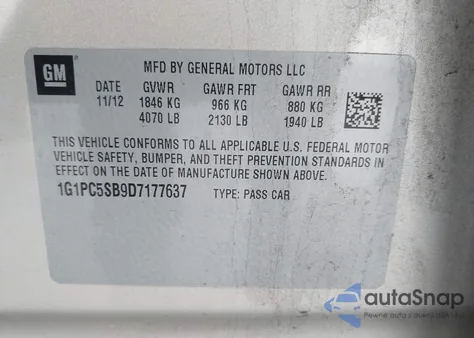 2013 Chevrolet Cruze 1Lt Auto from USA, damaged, VIN 1G1PC5SB9D7177637